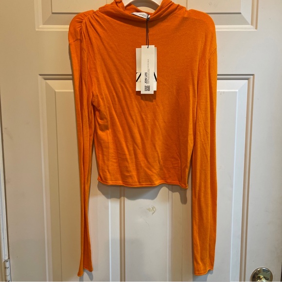 Zara 9598/012/615 Women Orange Mock  Neck LS Viscose/Nylon/Linen Pullover  Top M - Picture 7 of 9